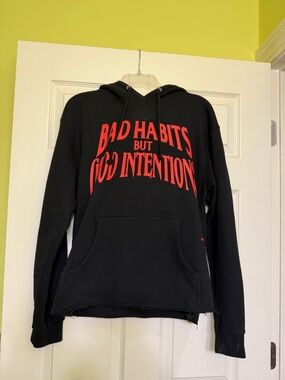 VLONE Black Hoodie with Red "Bad Habits But Good Intentions" Graphic